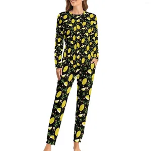 Women's Sleepwear Bright Fruit Print Pajamas Floral And Lemon Kawaii Pajama Set Womens 2 Piece Leisure Oversize Custom Home Suit Gift Idea