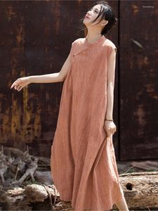 カジュアルドレスレディースコットンとドレス2024夏の細い手作りのタイ染色中国語レトロの改善ノースリーブロング