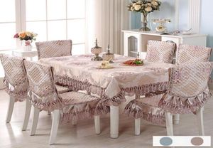 Luxury Europe Table Cloth Satin Printed Lace Chair Cover Cushion Set el Wedding Decorat Banquet Home Dinning Tablecloth Set9070943