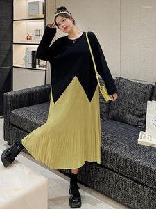 Casual Dresses NYFS 2024 Autumn Korea Woman Dress Vestidos Robe Elbise Loose Plus Size Patchwork Long Sleeve