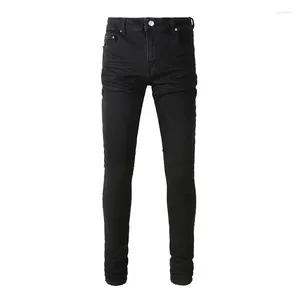 Мужские джинсы A8800 2024 Высококачественная хипстерская мода Slim Scleming Street Street Retro Black Matd Foot Blous