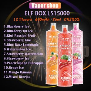 Orijinal Elf Kutusu LS15000 Puf Shisha Nargile 0% 2% 5% 5 şarj edilebilir 12 lezzet tek kullanımlık vape toplu satın alma toptan satış