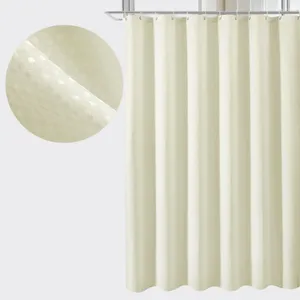 Shower Curtains Plain Waffle Waterproof And Mildew Resistant Polyester Curtain With 12 C-shaped Plastic Hooks
