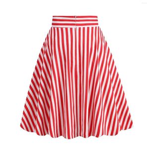Юбки красная полосатая юбка женская ретро -стиль повседневная модная эластичная одежда винтажная одежда для вечеринок женщины