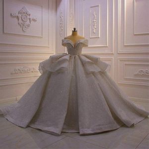 Elegant off shoulder sleeveless Ball Gown Wedding Dresses 2023 Luxy Stunning glitter layer gown Vestido de Novia Bridal Gowns 236N