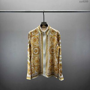 SpringSummer New Mens Long sleeved Shirt Full Crown Flower Vine Head Print Loose and Versatile