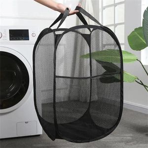 Laundry Bags Wonderful Bin Lightweight Comfortable Touch Mesh Hamper Folding Black Cloth For Closet