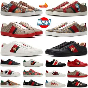 2024 Luxury Designers Casual Shoes ACE Sneakers Casual Dress Tennis Shoes Men Women Lace Up Classic White Leather Pattern Bottom Cat Tiger Print Sports Trainers