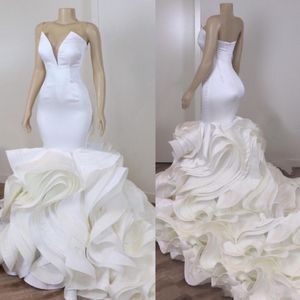 2022 Real Image Ruffle Mermaid Wedding Dress 신부 가운 플러스 크기 연인 오픈 백 남아프리카 전 멍청이 드 노아 정원 웨딩 222Z