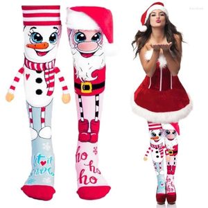 Women Socks Funny Christmas Knee High Cartoon Santa Snowman Novelty Long Stocking