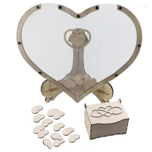 Party Supplies Q6PE Transparent Wedding Gästbok Rustik Sweet Heart Drop Box med 80st Trähjärtor för årsdagen Baby Shower