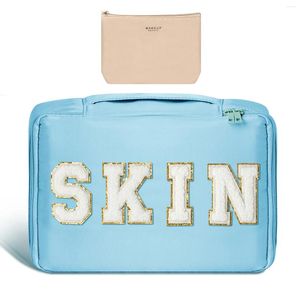 Aufbewahrungstaschen Skin Patch Cosmetic Bag Blue Beutel Organizer Polyester Schönheit Make -up Reise für Mädchen Frauen Preppy Case tragbar