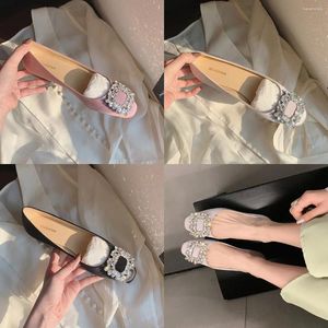 Casual Shoes Girls Crystal Slip-On Flats Square Head Cover Obcowanie Kobiety Lato Soild Kolor Pink Zapatos Mujer