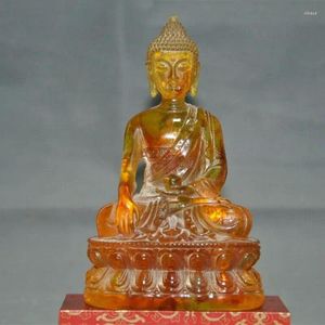 Dekorativa figurer Kina MAN-MADE AMBER HESKIN Carved Shakyamuni Shakya Mani Buddha Statue