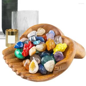 Płytki dekoracyjne miski drewniane kryształowe kamienie mineralne skały taca