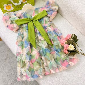 Sommar explosiva baby flickor klänning kort ärm prinsessan klänning små flickor färgglada blommasklänning klänning