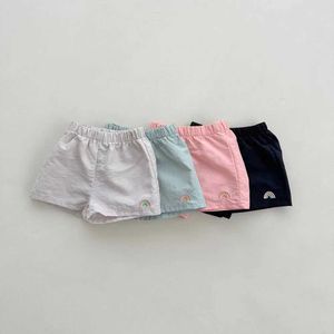 Shorts Summer Korean newborn girl shorts cotton elastic waist rainbow print baby girl shorts loose and cool candy color baby girl shorts d240510