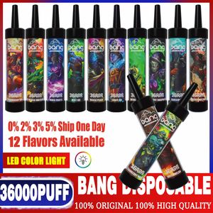 Big Puff Bang 36000 Puff Disponível Vapes recarregáveis e cigarros bobina de malha 40 ml e-líquido Puff 36k Vaper 0%2%3%5%LED Light Light Vaper vs Puff 20000 18000 15000