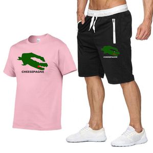 Herren Sportswear Fitness Set Running Suit Casual Brand Pink T-Shirt Shorts Set atmungsaktives Jogging Sportswear 2-teils Set