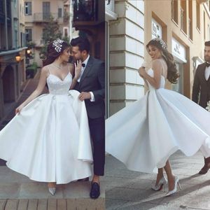 Chic Short Wedding Dress Spaghetti Straps Sexy Backless Sweetheart Lace Applique Elegant Bridal Gowns Cheap Wedding Dresses 2020 Cheap 313e