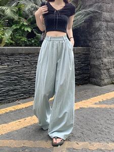 Spodnie damskie swobodny solidny wysoki talia szerokie nogi Koreańskie sprężyste spodnie Kobiet Lato leniwy wiatr luźne mopujące spodnie