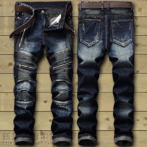 Drop Fashionable Cykel Jeans Mens Mens Estrudred Elastic Tear Hip Hop Ultra Thin Fit Punk Denim Cotton Pants 240508