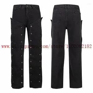 Men's Jeans Washed Black Button Decorative GRAILZ Men Women Straight Leg Casual Versatile Pants