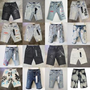 lila Jeans kurze Denim -Herren Kurzer Designer Jeans Straight Löcher Casual Summer Night Club Blue Women Shorts Style Luxus Patch Hosen Loch Gleiche lila Marke Jeans