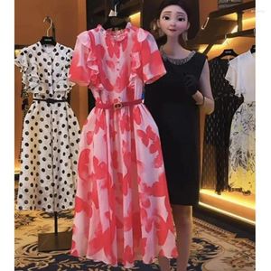 Платья для вечеринок Summer Women Print Ploats Long Dress Vintage Ruffle воротник с коротким рукавом с высокой талией A-Line Lady Prom Root J315
