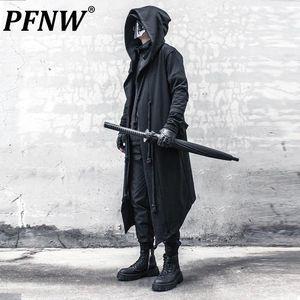 Men's Trench Coats PFNW Tide Spring Autumn Darkwear Warrior Large Size Windbreaker Gothic Style Long Coat Punk Cloak Hooded Wizard 12Z2338