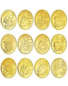 Arts 12 Zodiac Gold Coins Pig Dog Chicken Monkey Goat Snake Tiger Tiger Rabbit Chińskie monety zodiakowe2690502