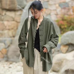 Desgaste do palco 2024 Mulheres chinesas chineses Tang Suit Linen Zen Hanfu Cardigan Ladies Tai Chi Tops Vintage Cotton Femal Roupas