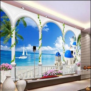Wallpapers Wellyu Custom Large - Scale Murals Fantasy 3d Blue Sky And White Clouds Santorini TV Background Wall Non Woven Wallpaper