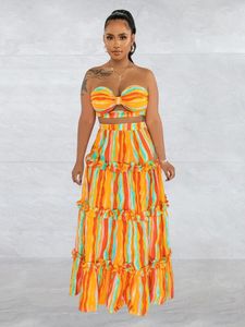 Vestidos de trabalho roupas coloridas listradas 2 peças para mulheres zíper vintage up up top empire waist cintura maxi comprimento shairts lounge conjuntos de lounge