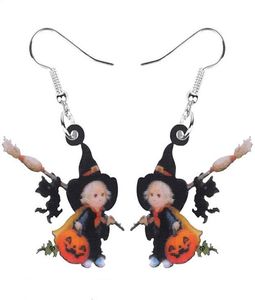 Dangle Chandelier Acrylic Halloween Broom Hat Witch Pumpkin Black Cat Earrings Drop Decoration Jewelry Women Girls Teens Party G7300282