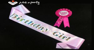 Decorazione per feste Birthday Girl Boy Spilla Sash Set Pink Women Blue Men Ribbon Badge Happy 18 21 Event Event Forniture Fun Game6531030
