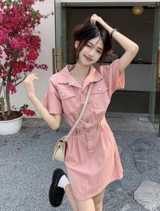 Sukienki imprezowe damskie letnie mini -mini -dżinsowe dżinsowe sukienka z szczupłą talią krótkie rękawowe hongkong dtyle mody vestiods