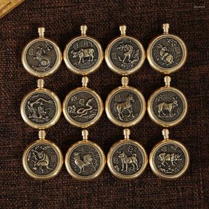 Decorative Figurines Pure Brass Zodiac Money Keychain Running DIY Pendant Single Sided Rotating Year Of Birth