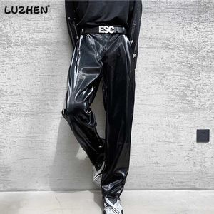 Herrenhose Luzhen Trendy Elegante Herren glatte Leder gerade Casual Hosen Hochwertige Straße PU Elastichose 2024 Neu 5Fe326L2405