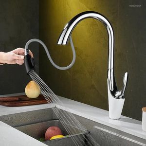 Kitchen Faucets Tuqiu Pull Out Silver Single Handl Black Faucet Sink Tap Brass Rotating Water Mixer