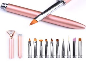 Danceyi Nail Art Pen Brush Set Ersätt huvudmetall Diamond Nuticle Remover Crystal Flower Ritning Målning Foder Design Nail Tool7986225