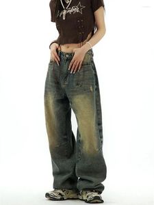 Frauen Jeans Retro gewaschen gelb Schlamm Blau cool