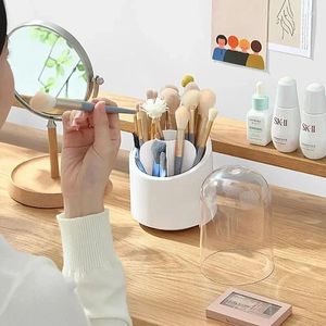 Förvaringslådor Transparent akryl Tabletop Lipstick Cosmetics Box Makeup Brush Hink Dammtät roterande cylinder