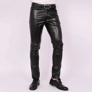 Men's Pants Mens ultra-thin slim fit tight pants tight elastic leather pants youth trend motorcycle PU leather pantsL2405