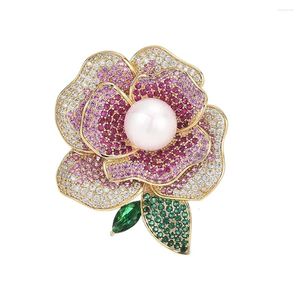 Broschen Trendy Flowers Frauen Brooch elegante Kristallperlen Pins Mode weibliche Partymantelkleid Schal Accessoires Etwa