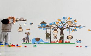 Large Tree Animal Wall Stickers for Kids Room Decoration Monkey Owl Fox Bear Zoo Stickers Cartoon DIY Children Baby Home Decal Mur2819126