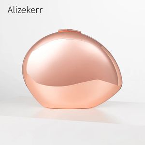 Alizekerr Glossy Gold Acrylic Evening Bags Women Luxury Designer Gorgeous Shell Shaped Clutch Purses And Handbags Wedding Party 240509
