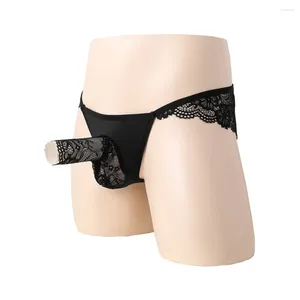 Подставки сексуальные мужчины Sissy Lace Gay Shorts Прозрачные трудовые трусы