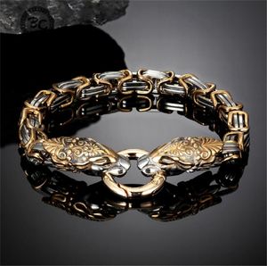 Nunca desaparecer Viking Dragon Head Bracelets Men Gold Aço inoxidável King Chain Wrist Band Nordic Amulet Punk Macho Jewelry Gift 2202226734673