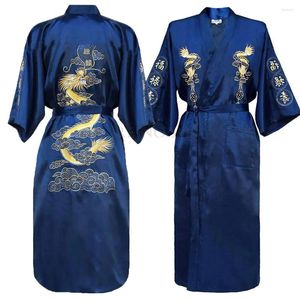 Home Clothing Classic Men Embroidery Dragon Robe Sleepwear PLUS SIZE Kimono Bathrobe Gown Nightwear Loose Satin Clothes Lounge Wear 3XL